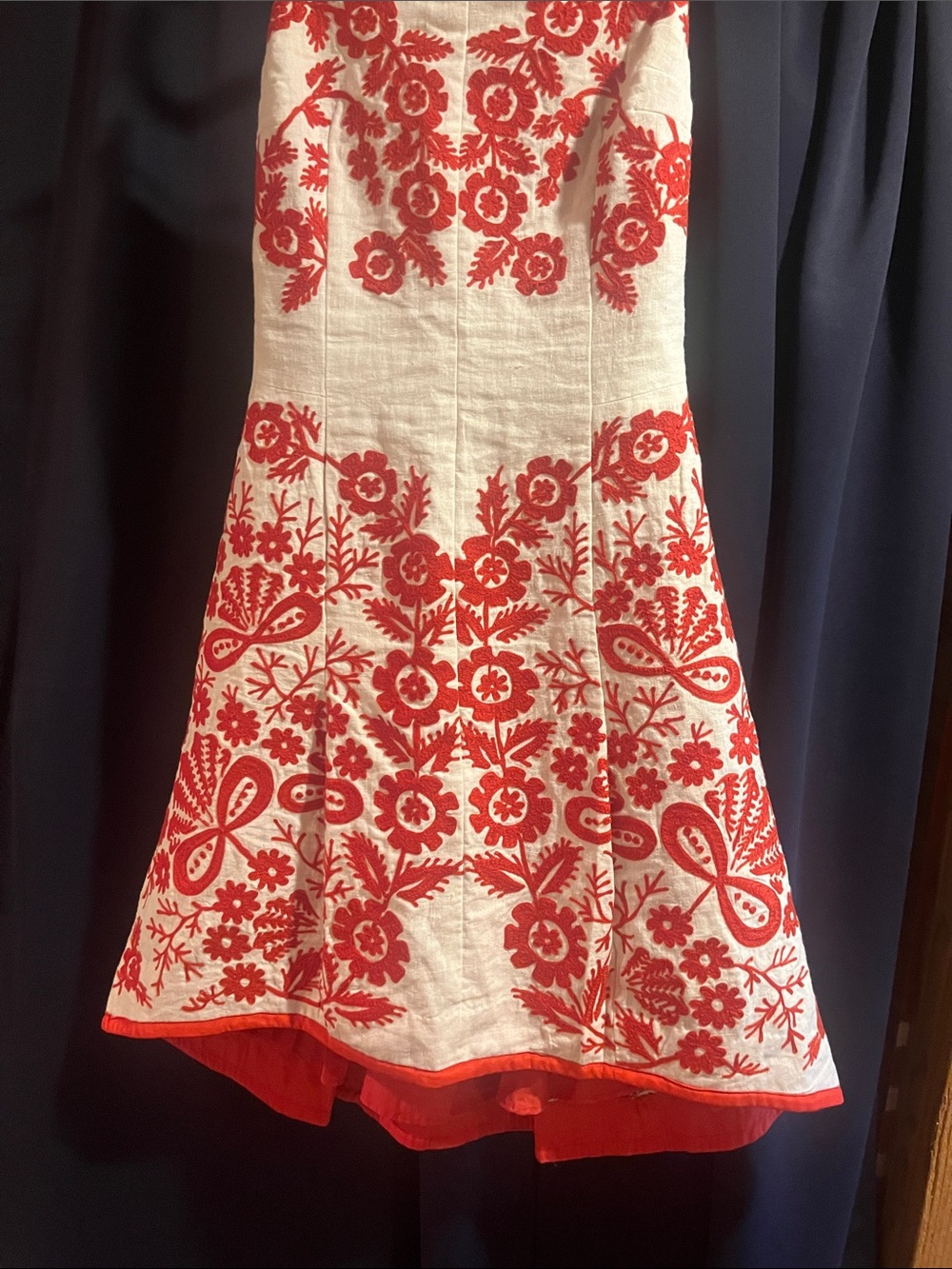 Tracy Reese White Strapless Dress with Red Floral Embroidery